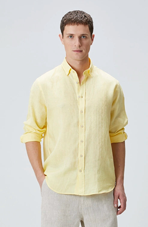 MEN'S N-Green Yellow Linen Shirt