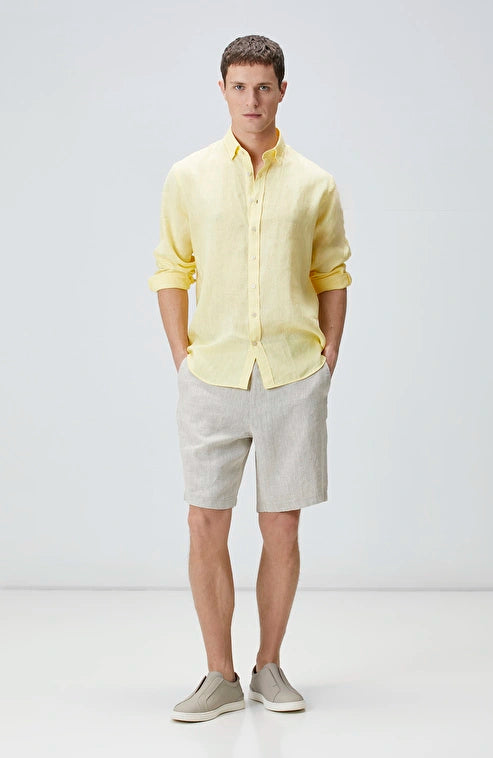 MEN'S N-Green Yellow Linen Shirt