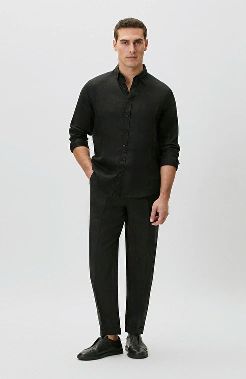 MEN'S Comfort Fit Black Linen Shirt