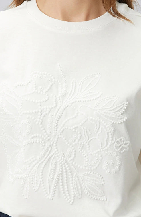 WOMEN'S N-Green Off-White Beaded Detail T-shirt
