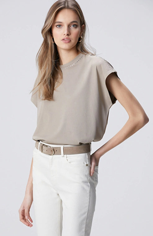 WOMEN'S N-Green Mink Stone Embellished T-shirt