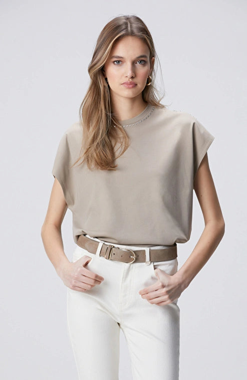 WOMEN'S N-Green Mink Stone Embellished T-shirt