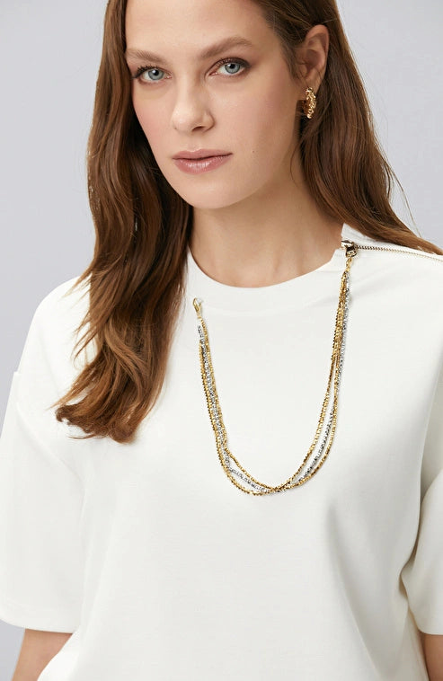 WOMEN'S Off-White T-shirt with Chain Detail Collar