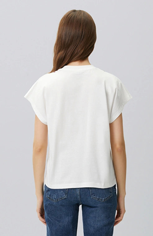WOMEN'S N-Green Off-White Collar Print Detail T-shirt