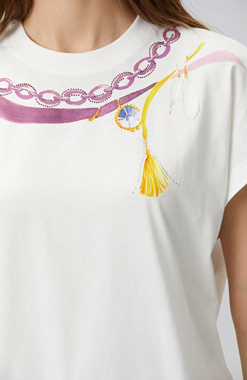 WOMEN'S N-Green Off-White Collar Print Detail T-shirt
