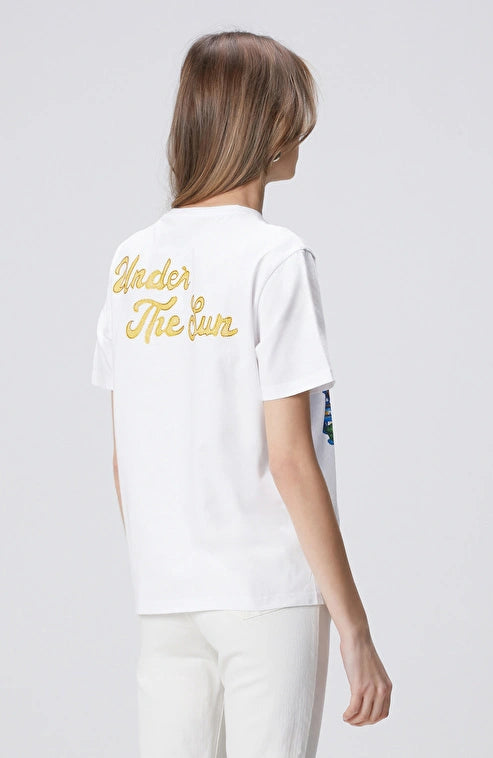 WOMEN'S N-Green Off-White Front and Back Body Printed T-shirt