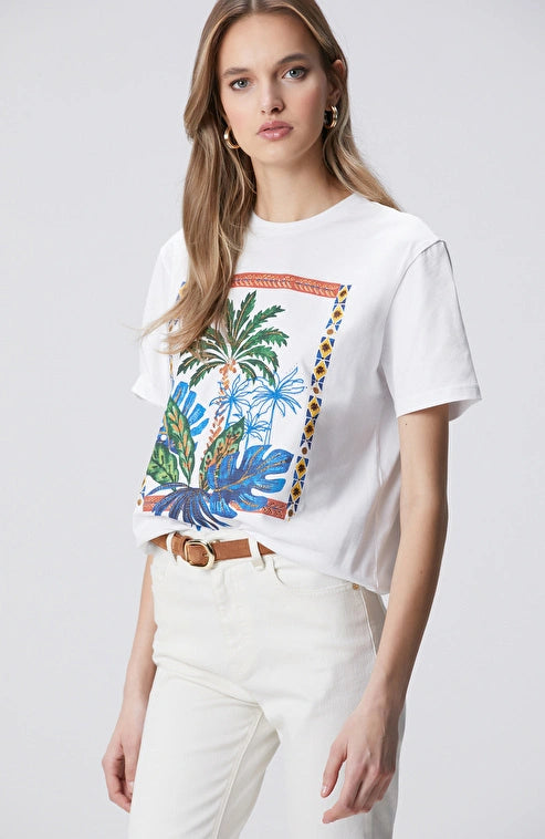 WOMEN'S N-Green Off-White Front and Back Body Printed T-shirt