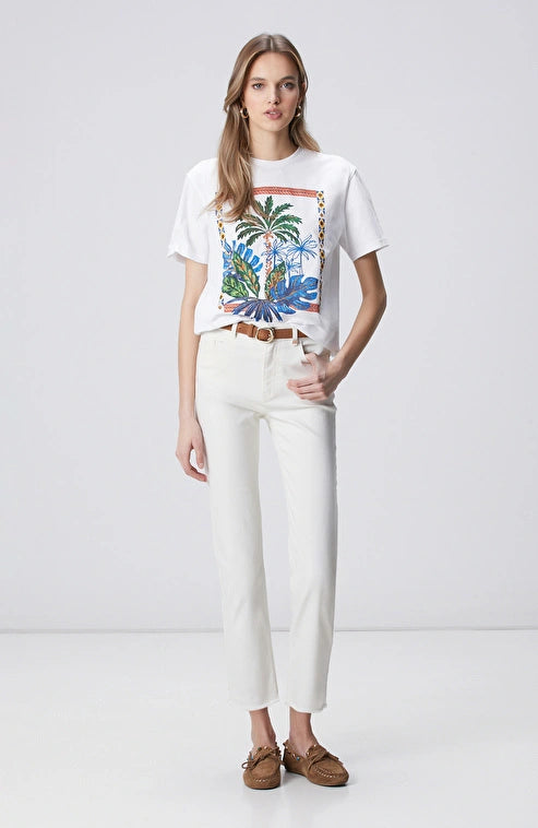 WOMEN'S N-Green Off-White Front and Back Body Printed T-shirt
