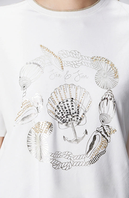WOMEN'S N-Green Off-White Front Body Printed T-shirt