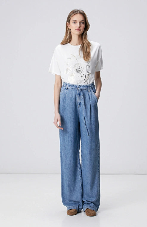 WOMEN'S N-Green Off-White Front Body Printed T-shirt