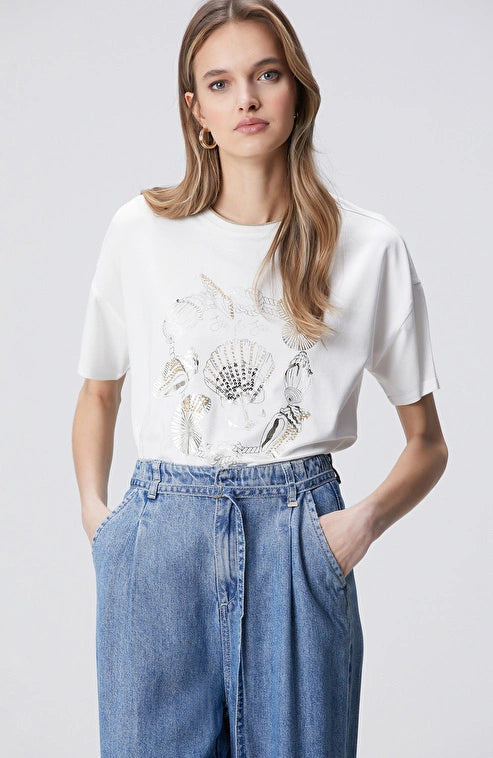 WOMEN'S N-Green Off-White Front Body Printed T-shirt