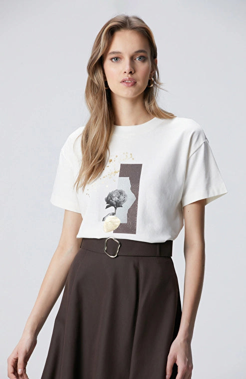 WOMEN'S N-Green Off-White Printed T-shirt