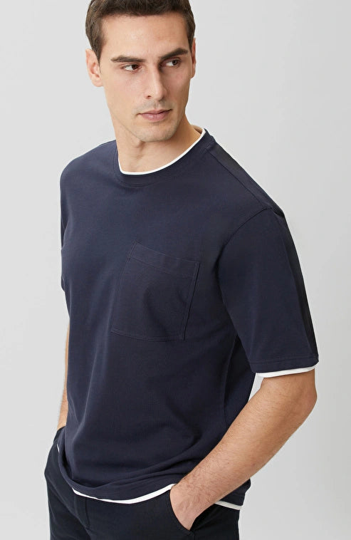 MEN'S N-Green Navy Blue Pocketed Piqué T-shirt