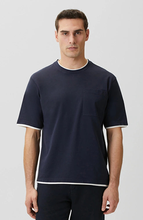 MEN'S N-Green Navy Blue Pocketed Piqué T-shirt