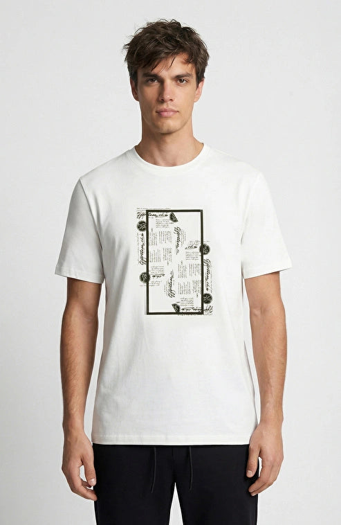 MEN'S White T-shirt with Seal Print Detail