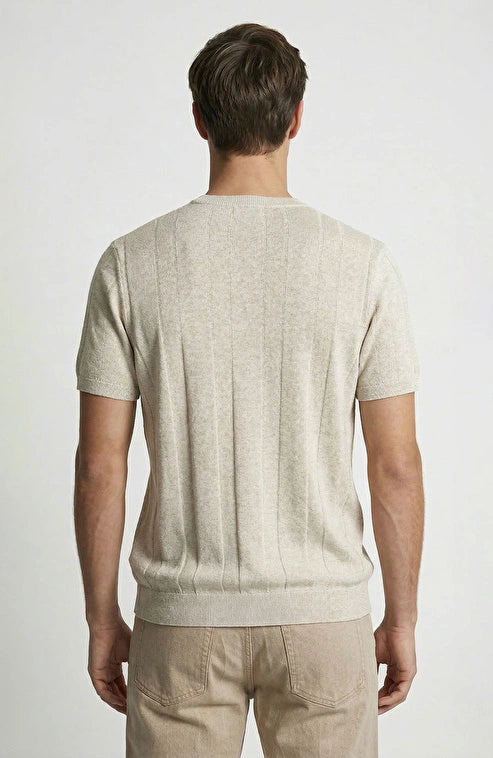 MEN'S Natural Striped Linen Blend Knit Sweater