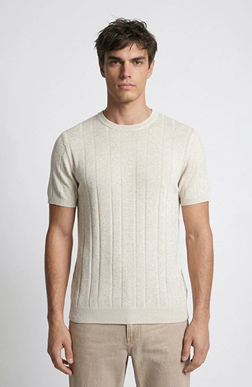 MEN'S Natural Striped Linen Blend Knit Sweater