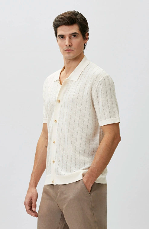 MEN'S Off-White Linen Blend Knit Shirt