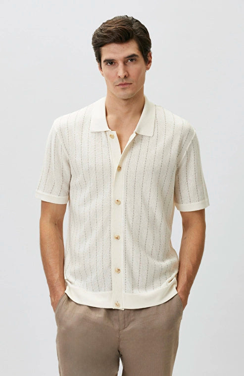 MEN'S Off-White Linen Blend Knit Shirt