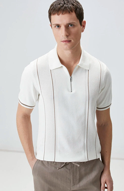 MEN'S Off-White Patterned Polo Knit Sweater