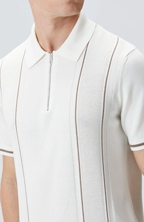 MEN'S Off-White Patterned Polo Knit Sweater