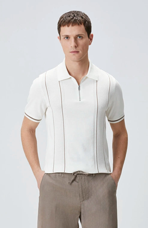 MEN'S Off-White Patterned Polo Knit Sweater