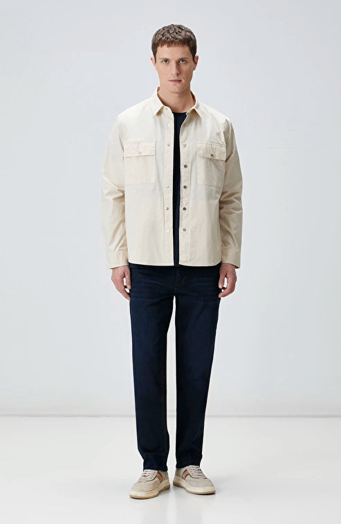 MEN'S N-Green Beige Paper Touch Outer Shirt