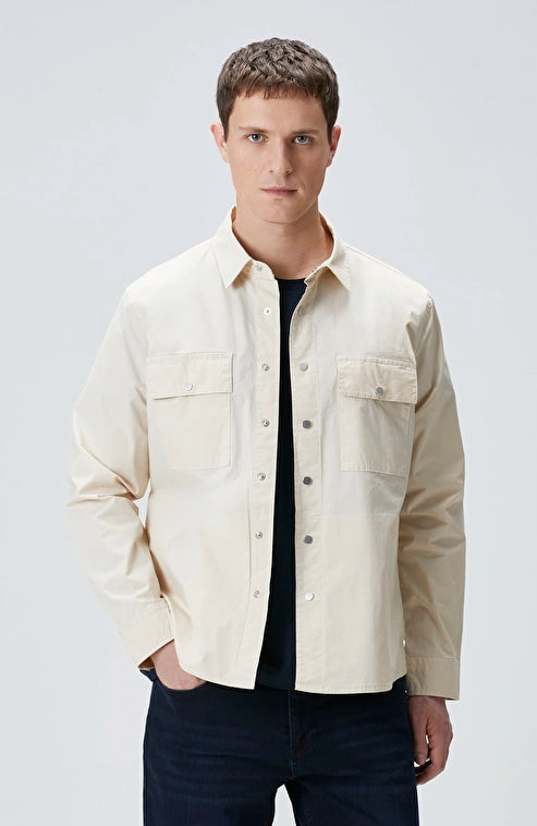 MEN'S N-Green Beige Paper Touch Outer Shirt