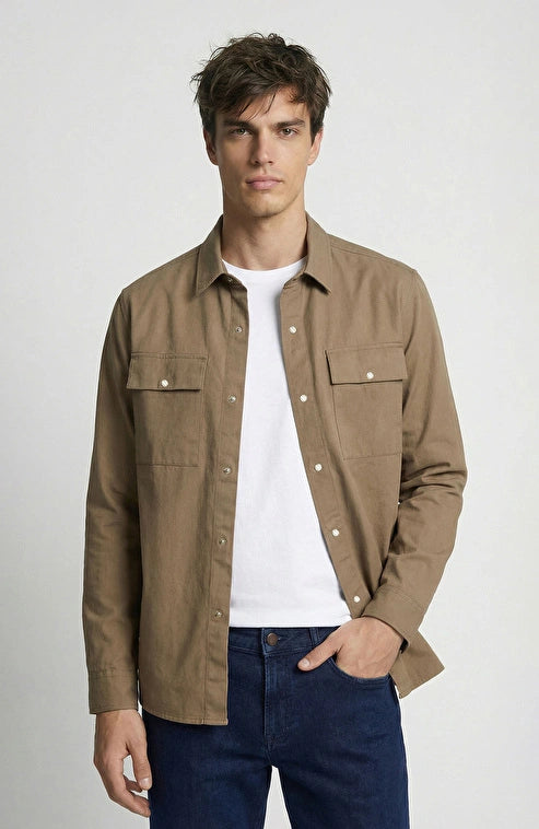 MEN'S N-Green Khaki Paper Touch Shirt