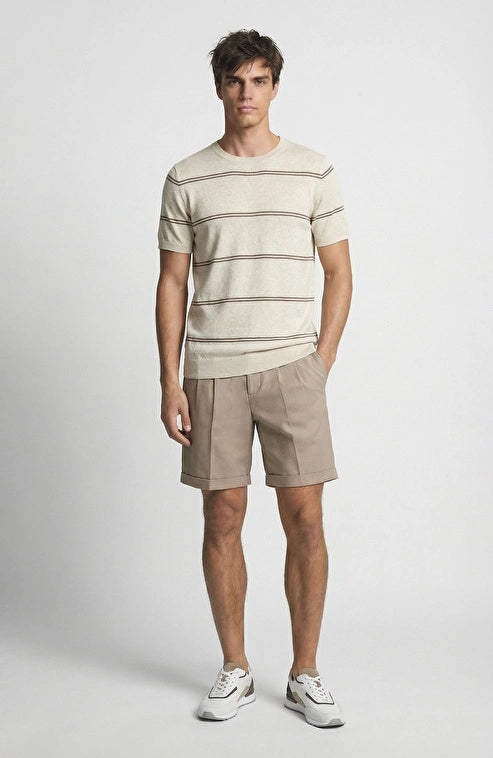 MEN'S Beige Striped Linen Blend Knit Sweater