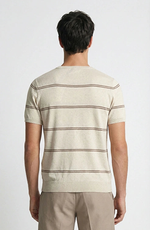 MEN'S Beige Striped Linen Blend Knit Sweater