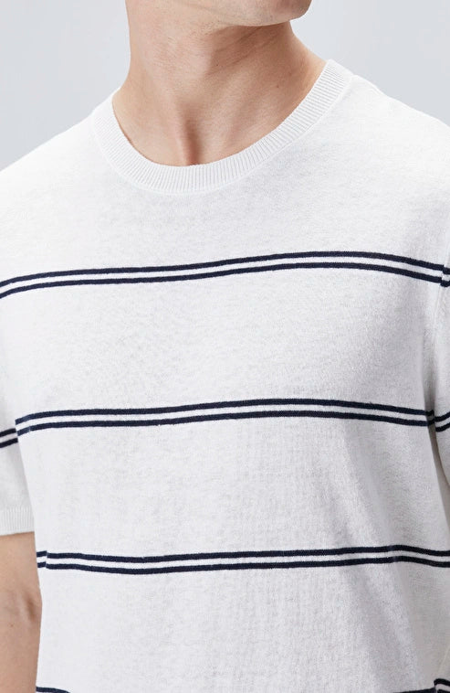 MEN'S White Striped Linen Blend Knit Sweater