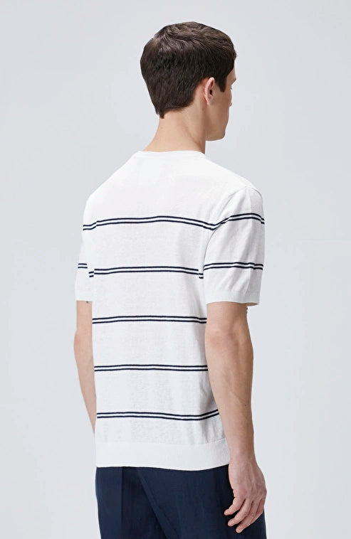 MEN'S White Striped Linen Blend Knit Sweater