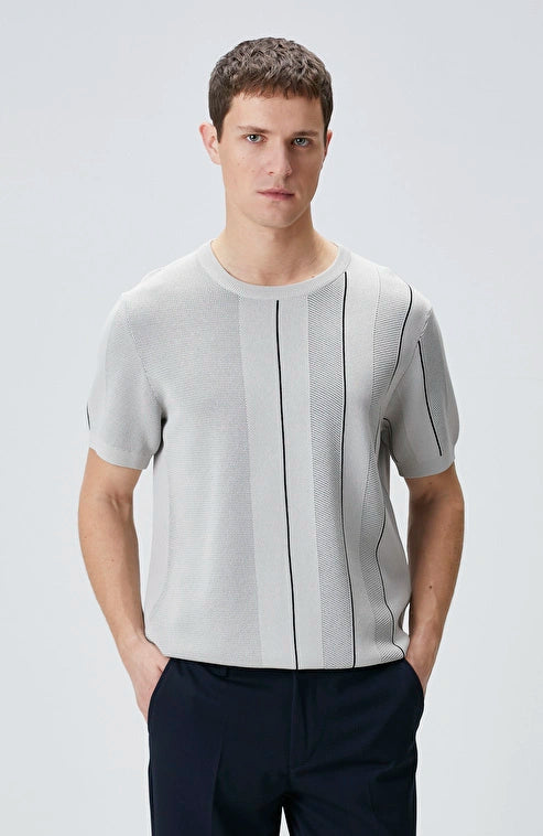 MEN'S Stone Patterned Crew Neck Knit Sweater