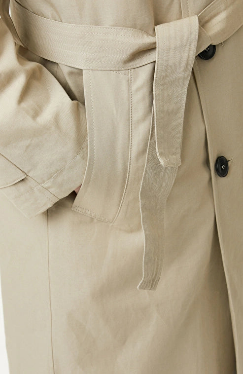 MEN'S N-Green Beige Double-Breasted Linen Blend Trench Coat