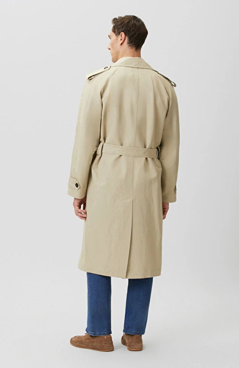 MEN'S N-Green Beige Double-Breasted Linen Blend Trench Coat