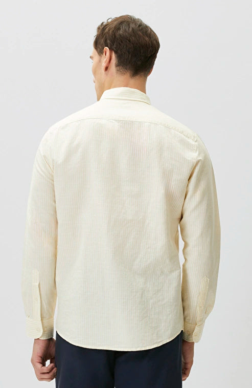MEN'S N-Green Yellow Linen Blend Embossed Striped Shirt
