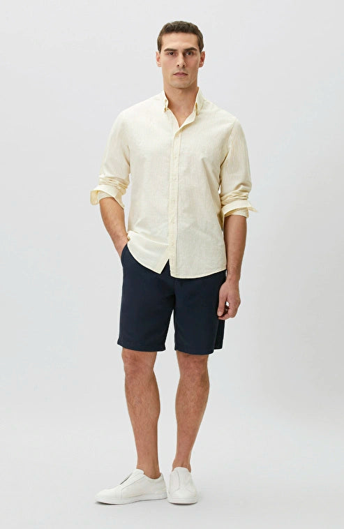 MEN'S N-Green Yellow Linen Blend Embossed Striped Shirt