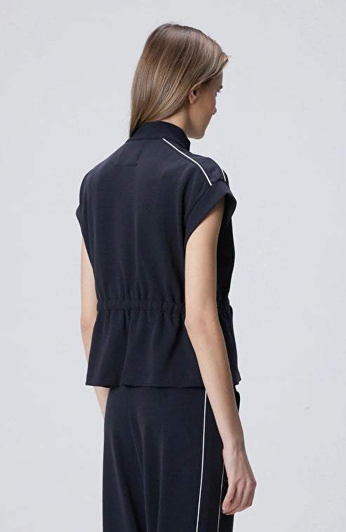 WOMEN'S Black Modal Blend Jacket with Piping Detail