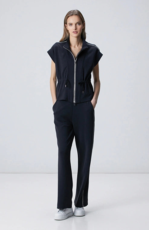 WOMEN'S Black Modal Blend Jacket with Piping Detail