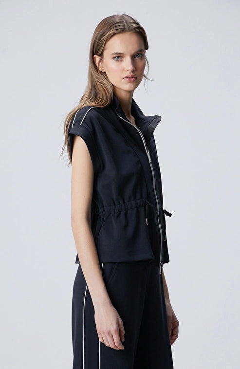 WOMEN'S Black Modal Blend Jacket with Piping Detail