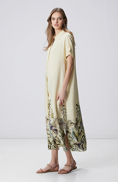 WOMEN'S Yellow and Green Patterned Detail Kaftan