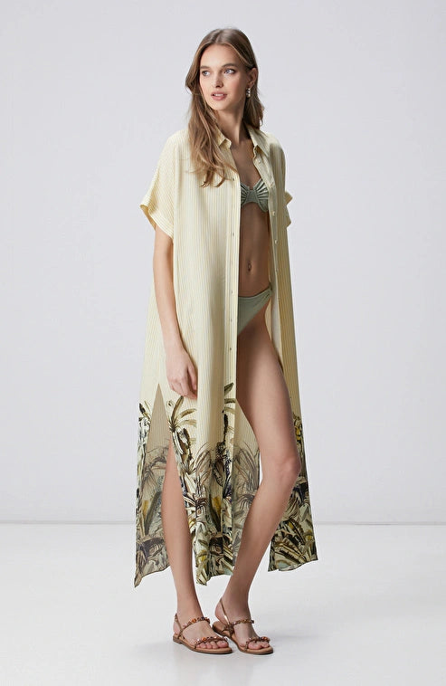 WOMEN'S Yellow and Green Patterned Detail Kaftan