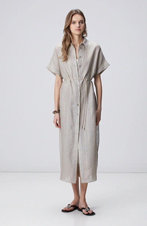 WOMEN'S Beige Melange Linen Kaftan