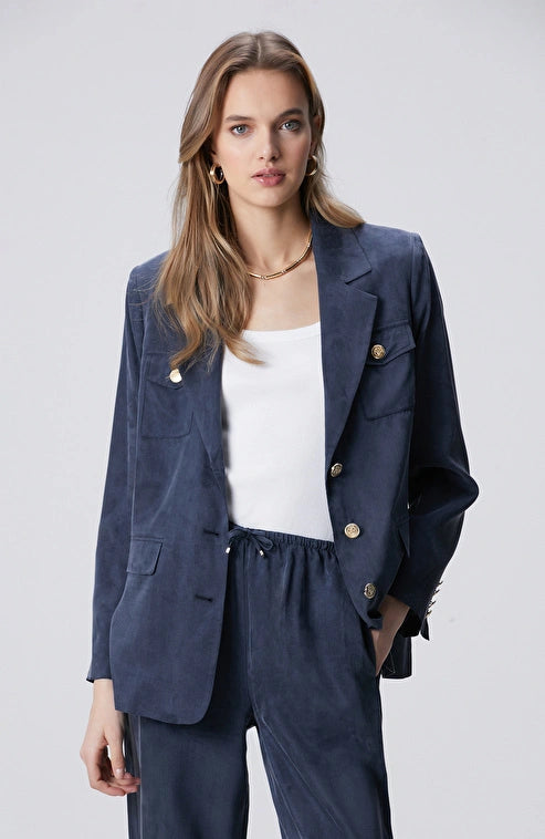 WOMEN'S Navy Cupro Blazer Jacket