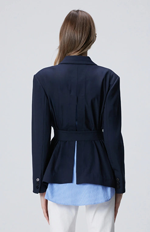 WOMEN'S N-Green Navy Belted Jacket