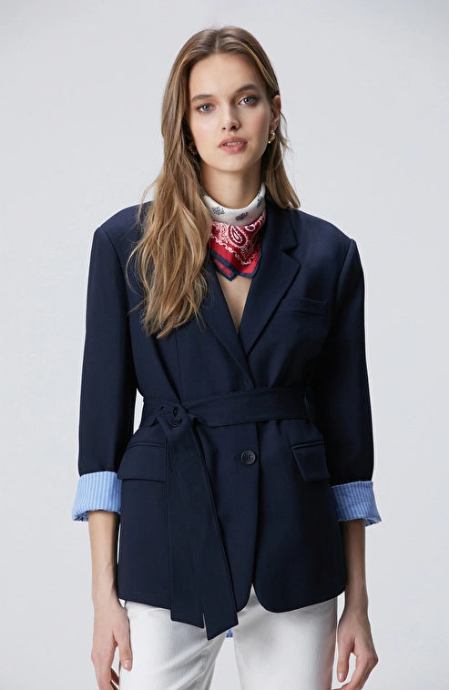 WOMEN'S N-Green Navy Belted Jacket