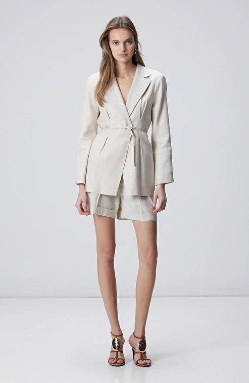 WOMEN'S Beige Melange Linen Mix Jacket
