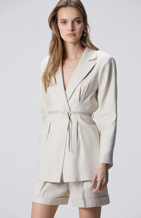 WOMEN'S Beige Melange Linen Mix Jacket