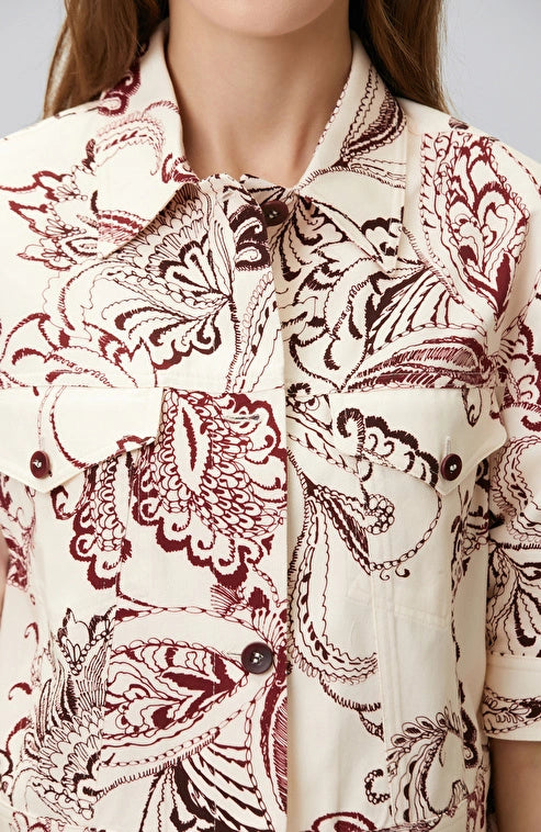 WOMEN'S N-Green Cherry Blossom Patterned Jacket